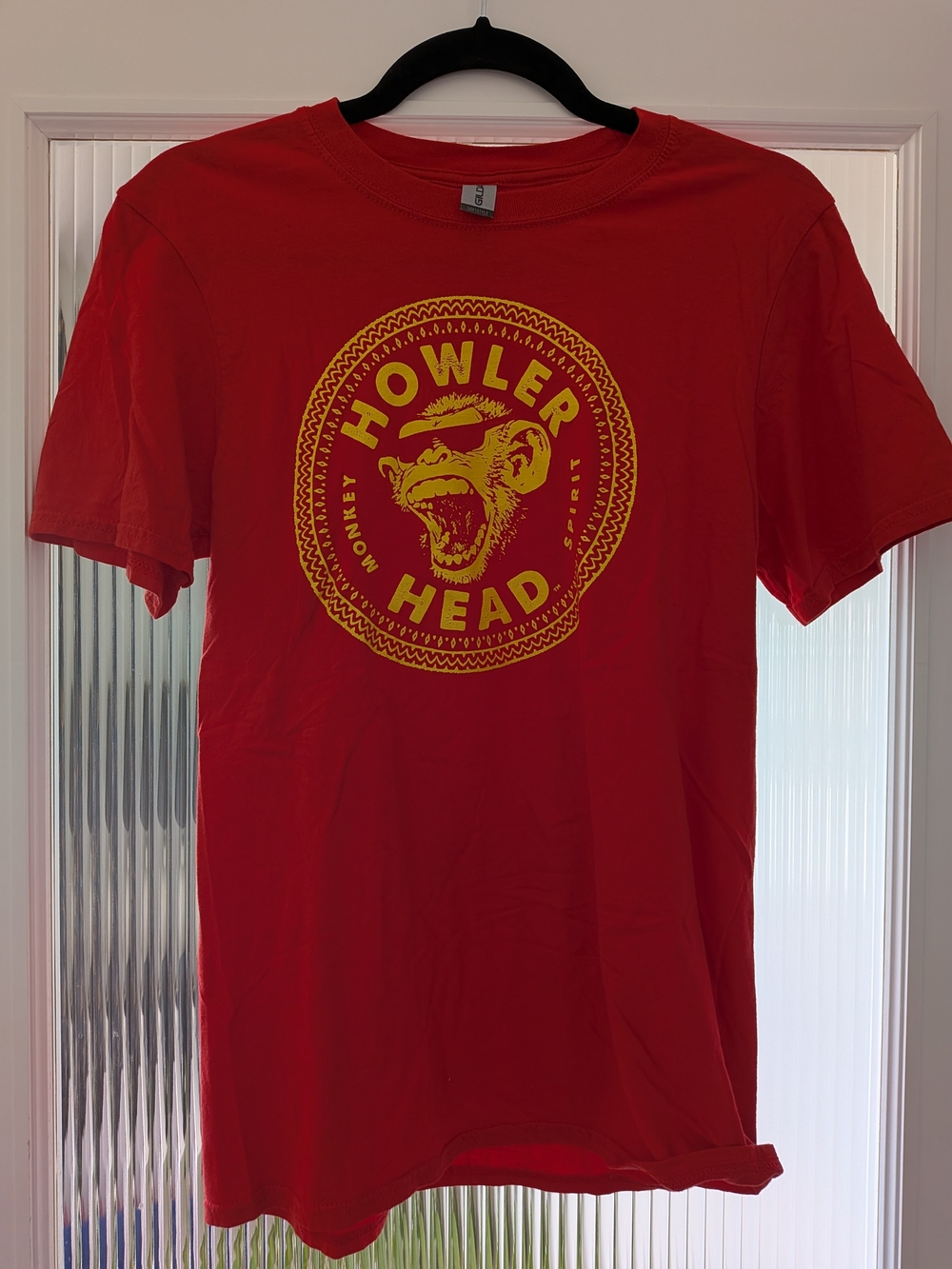 Gildan Red Graphic Tee with Yellow Print